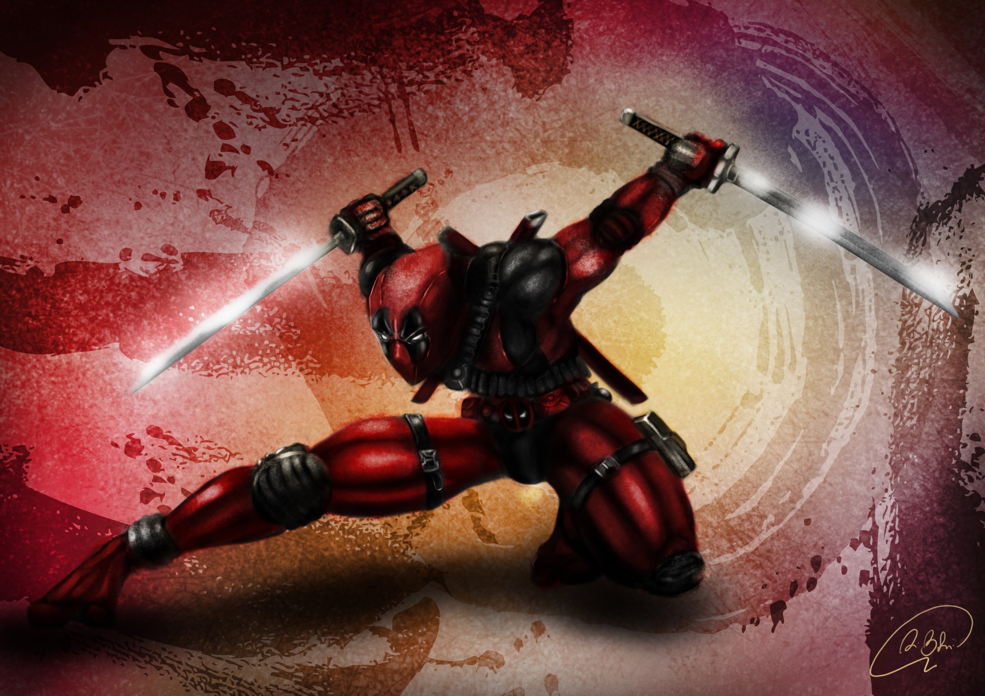 deadpool art masque vue costume rouge arme