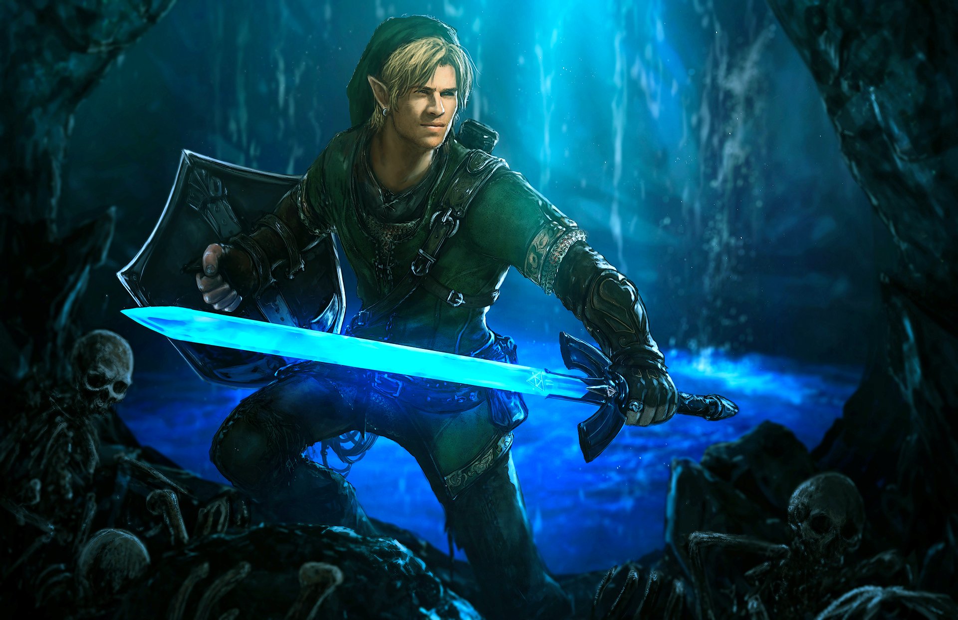 elf link sword shield cave the legend of zelda liam hemsworth