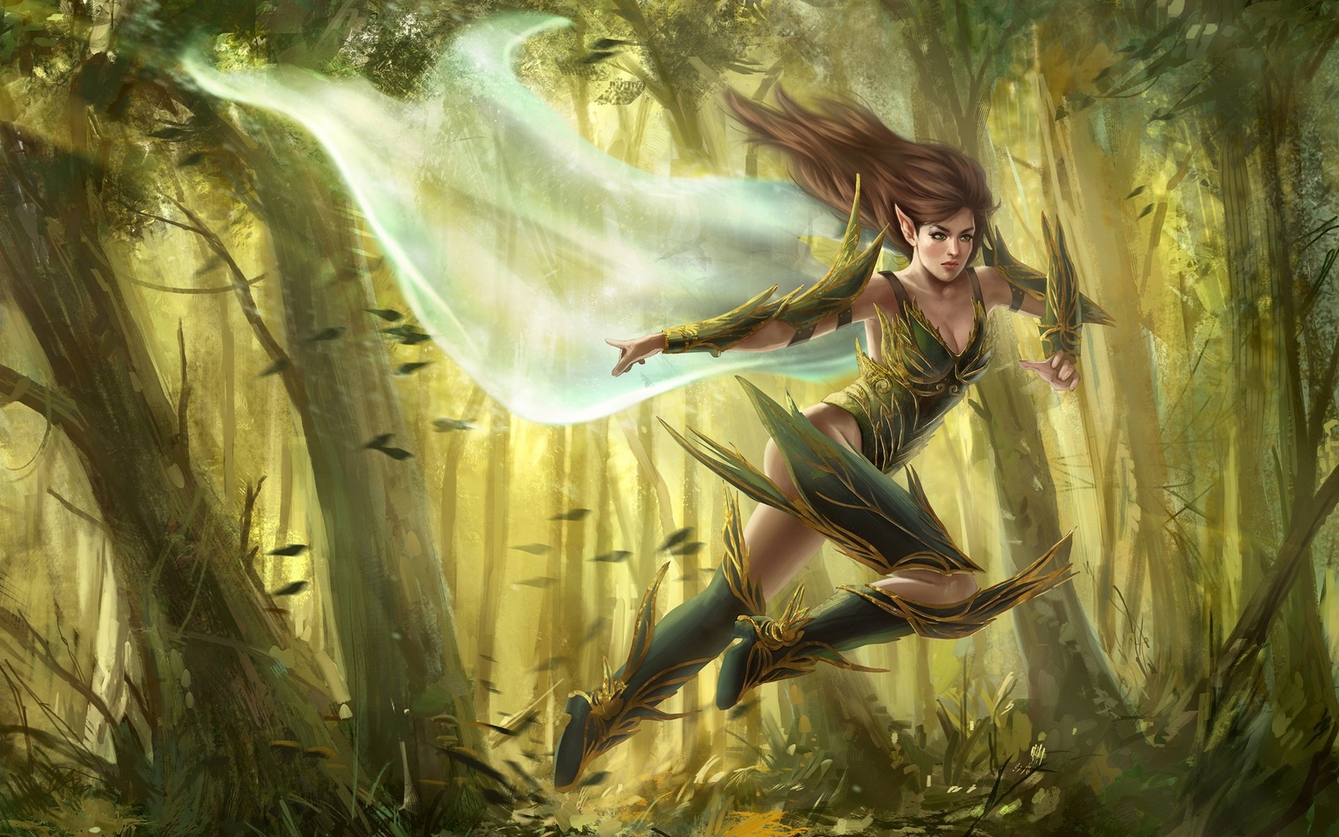 girl elf armour forest