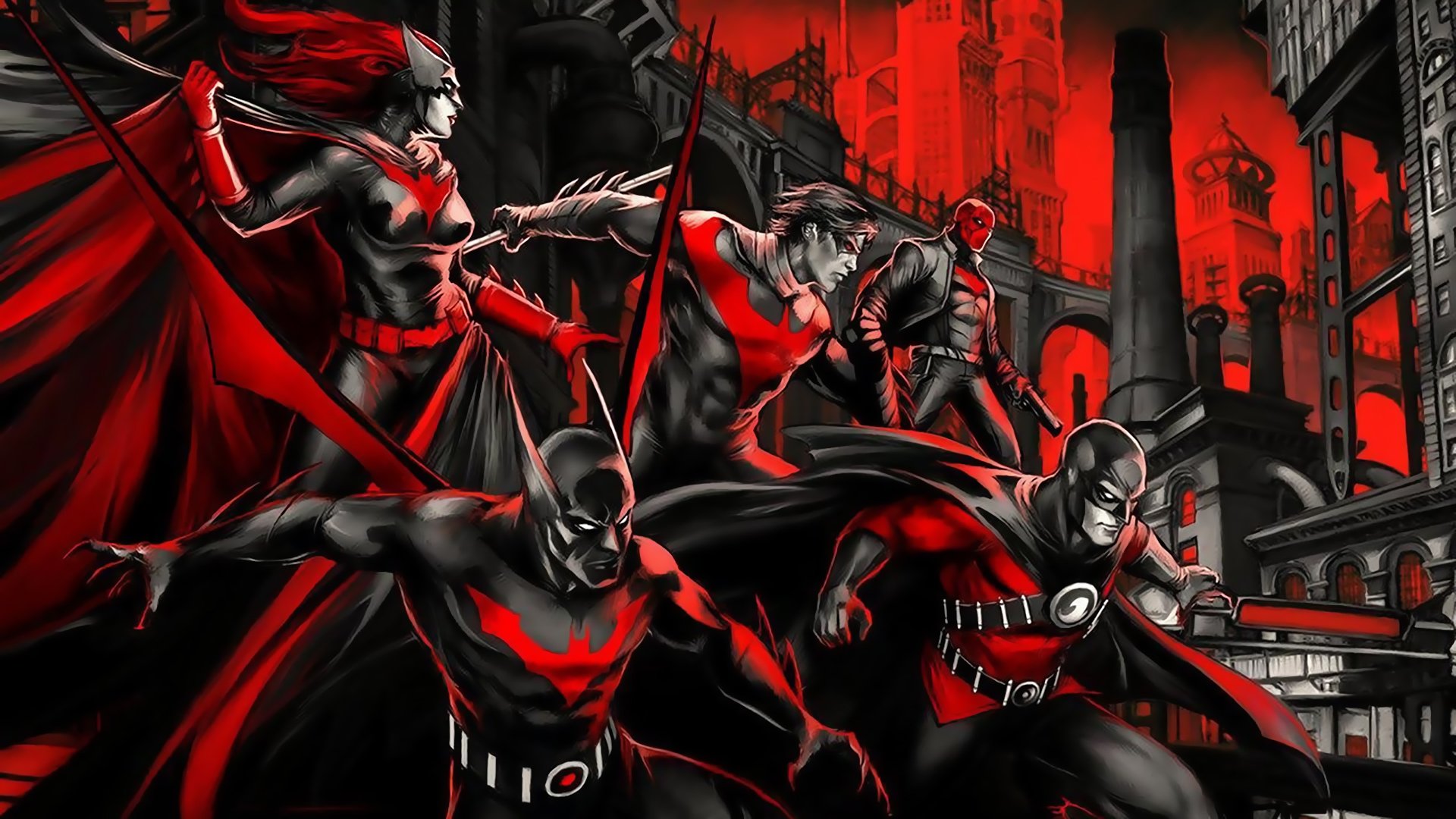 batman fuera batwoman red robin nightwing caperucita roja rojos dc cómics batman del futuro batwoman nightwing caperucita roja gotham rojo