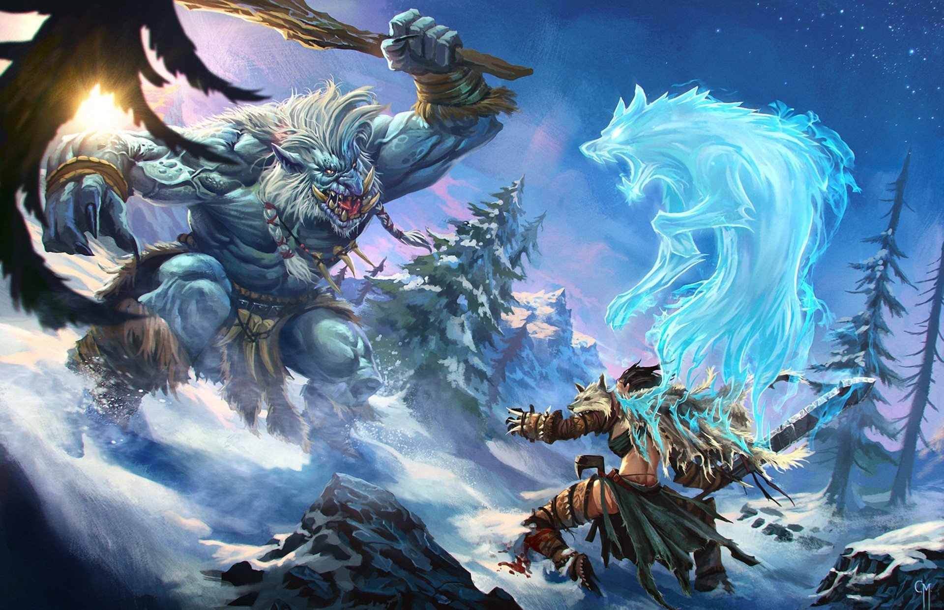 art fantasy battle monster warrior spirit snow