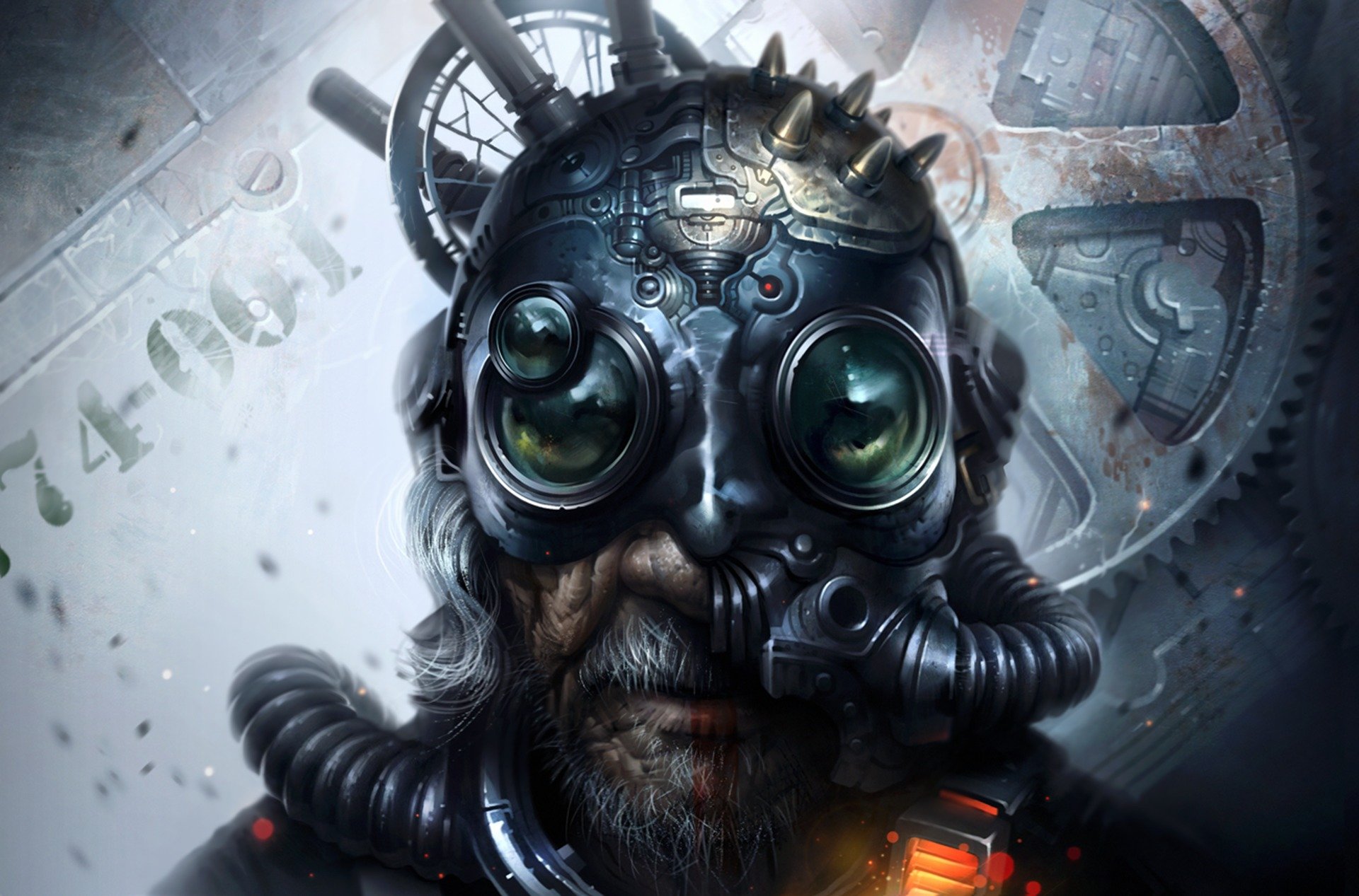 grandpa helmet cyberpunk fiction beard grandfather art