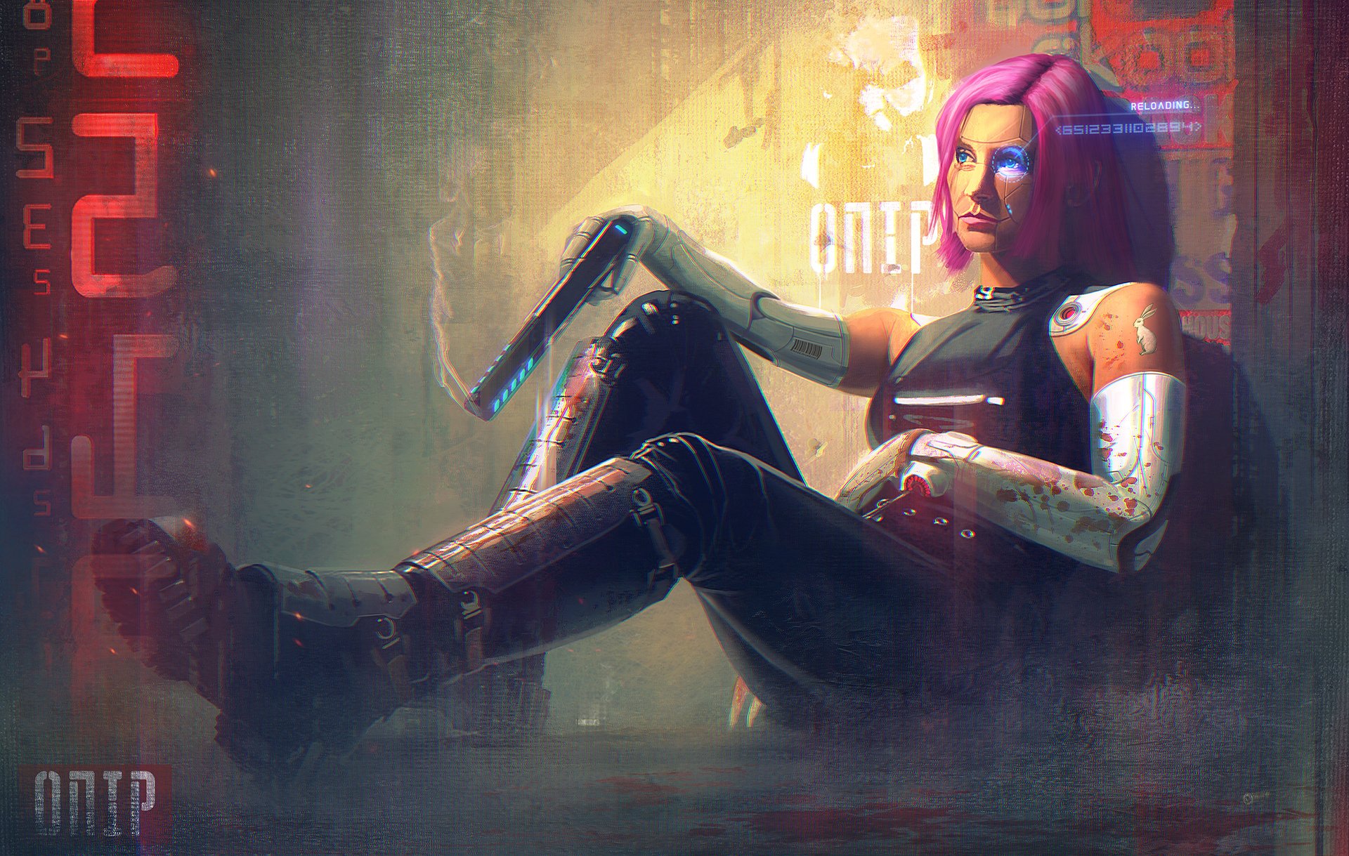 chica cyborg pistola cyberpunk arte ficción