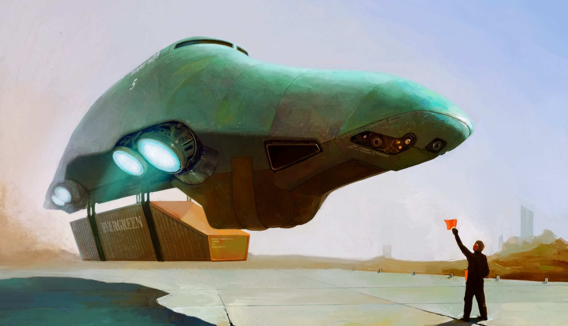 concept art sci-fi airplane man digital art