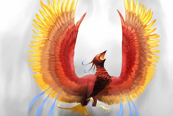 Background with a phoenix. Fire and Feathers