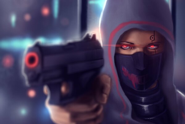 Mädchen mit Pistole und roten Augen
