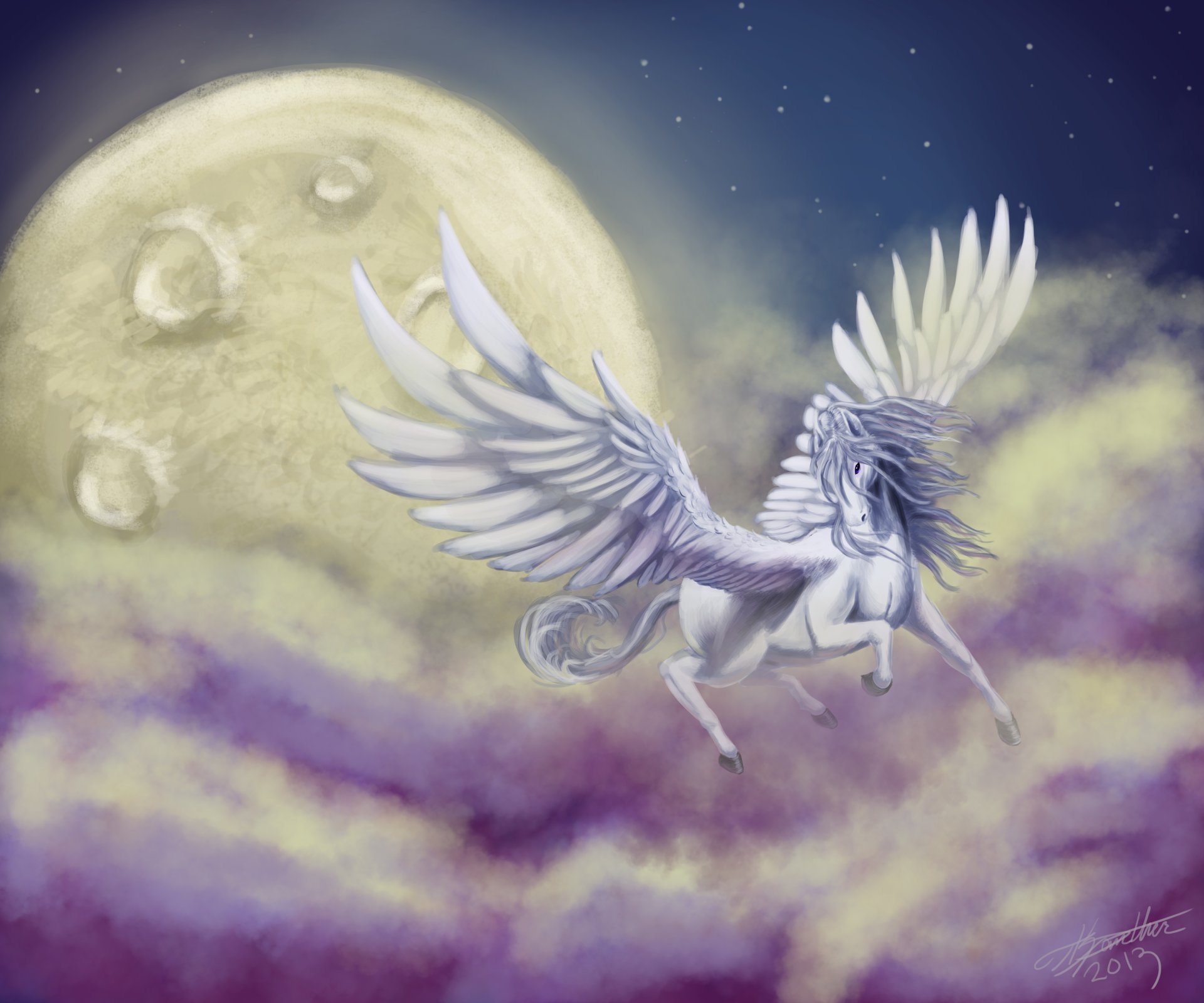 fantascienza arte animale pegaso ali volo cielo nuvole