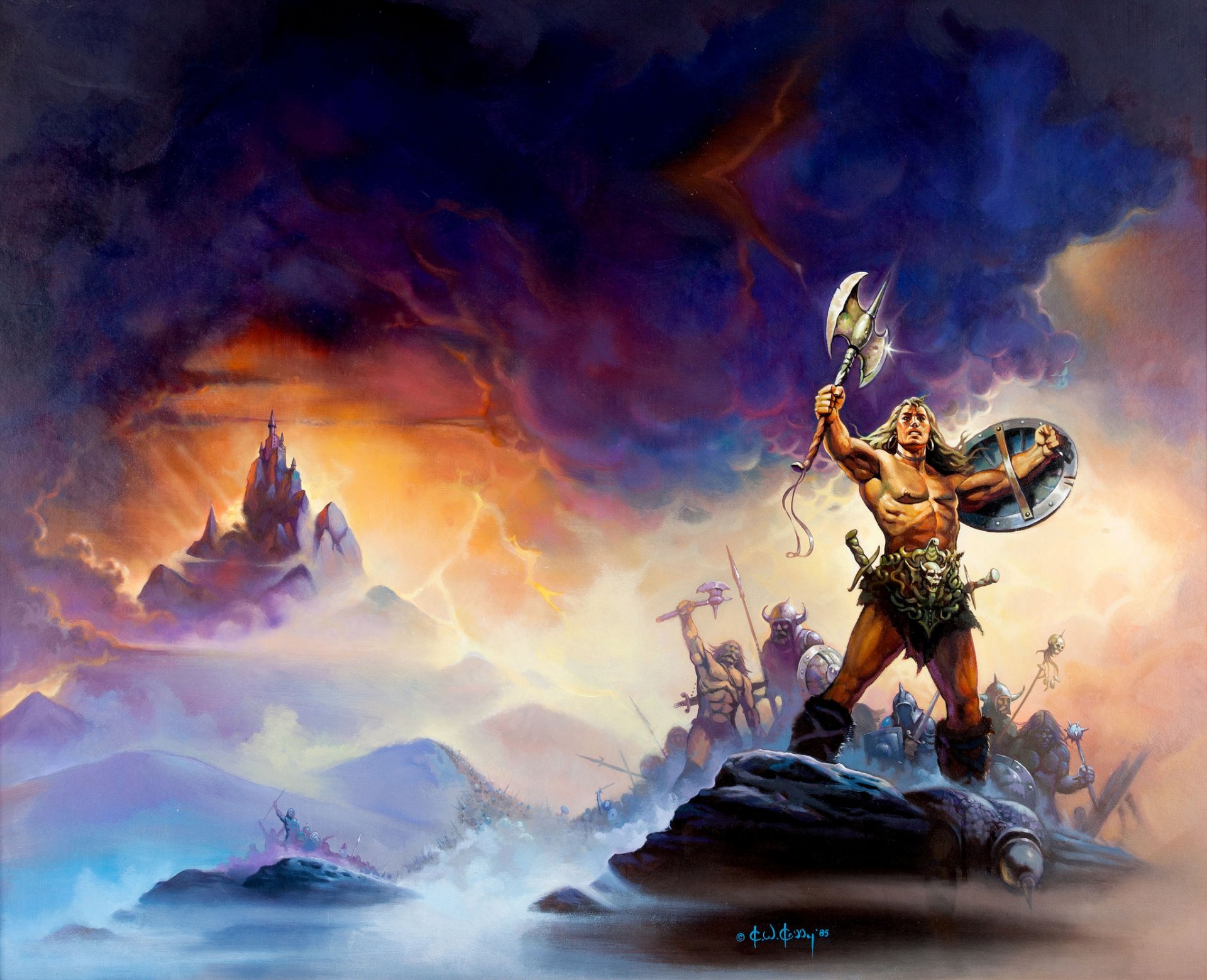 conan barbarian shield axe war background