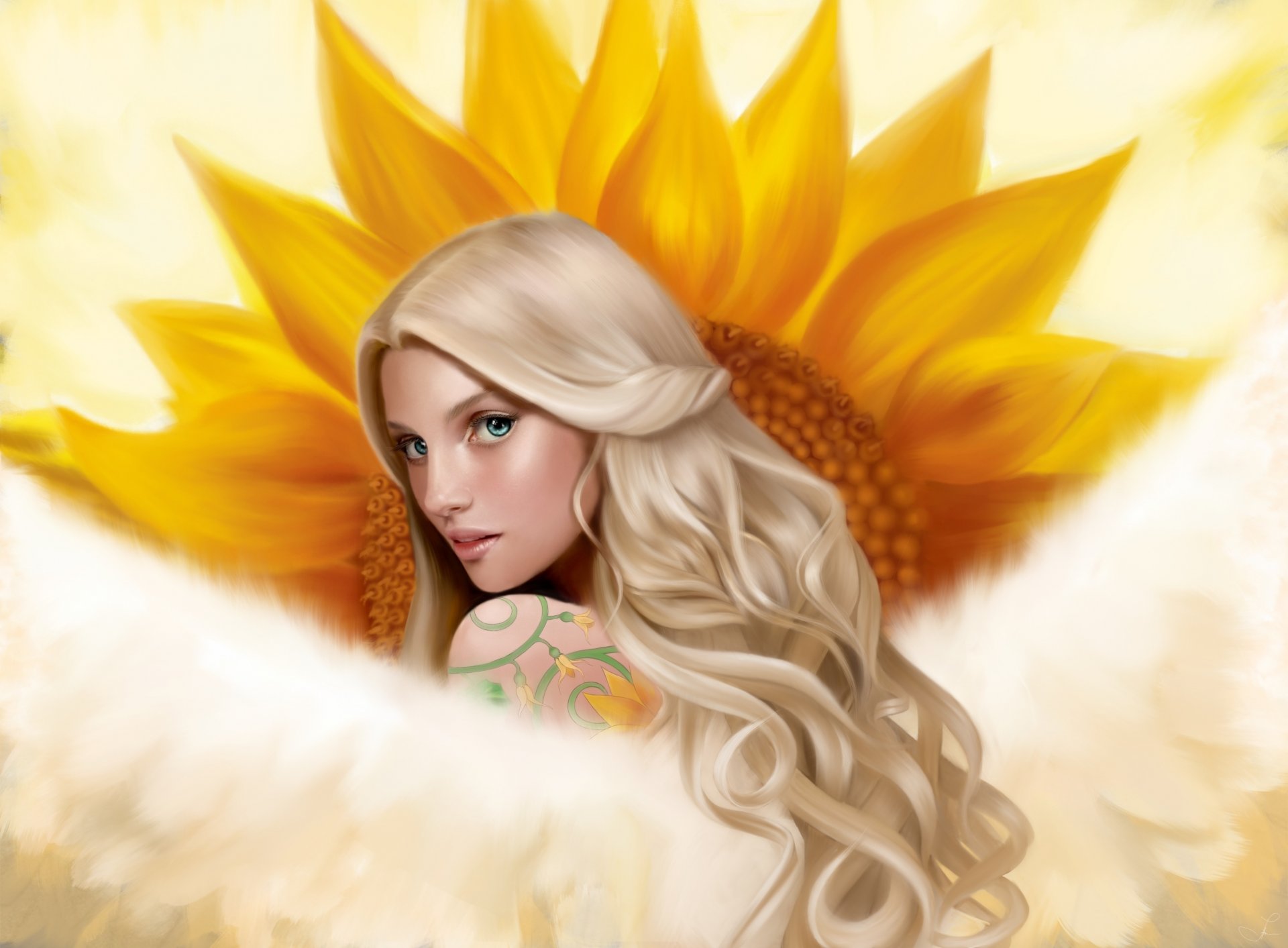 ragazza angelo ali tatuaggio girasole