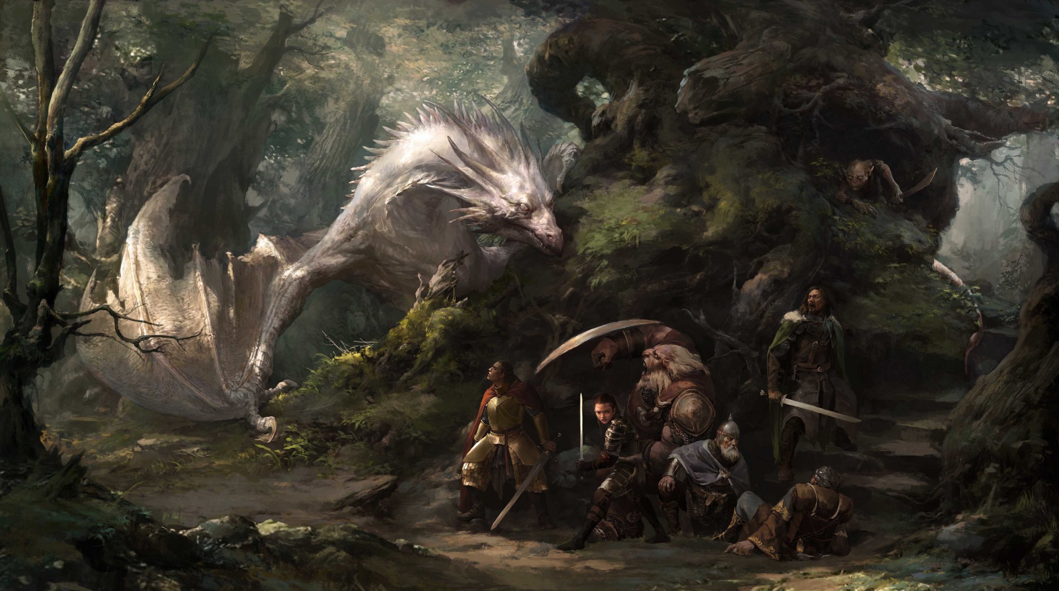 art fantasy forest dragon friends travel the situation