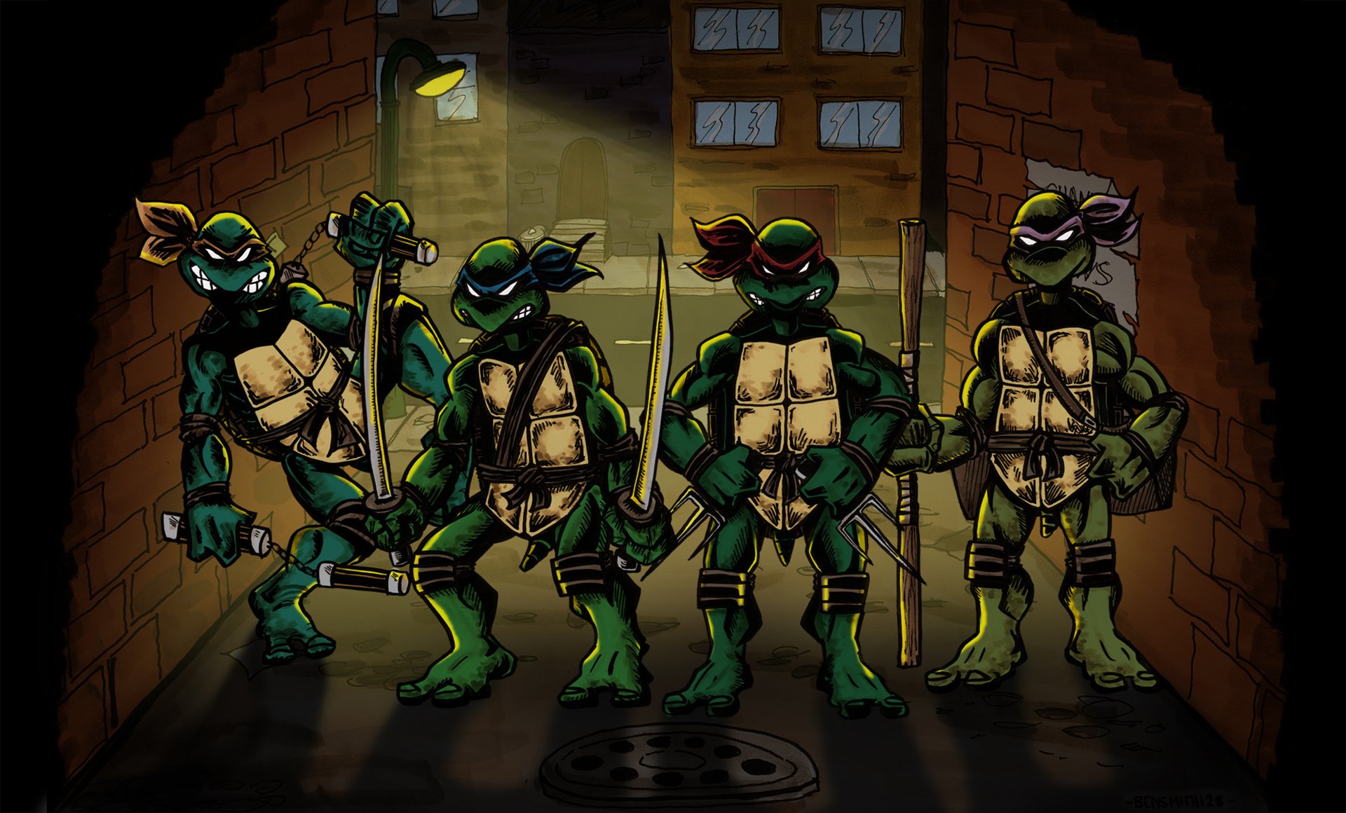 tmnt черепашки-ниндзя черепашки ниндзя рафаэль леонардо микеланджело донателло улица люк стены фанарь