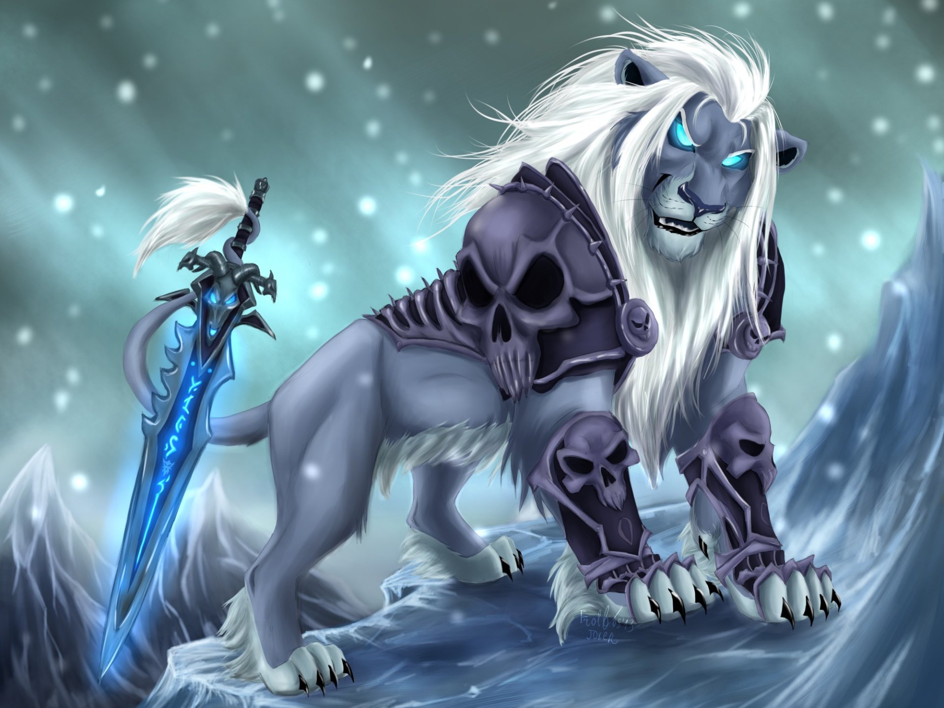 art leo mane view armour skull sword weapon magic cool snow