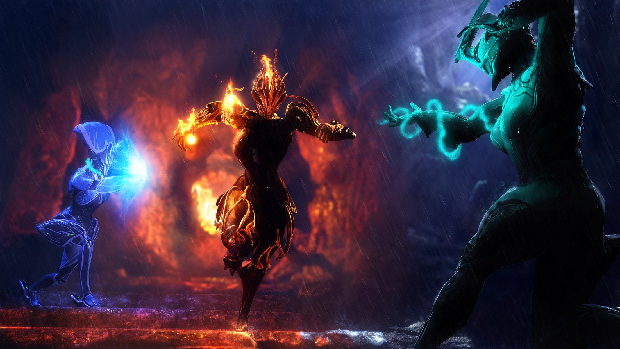 batalla lluvia magia arte warframe amber prime banshee nix