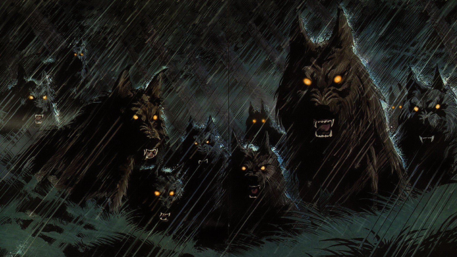 loups meute rage pluie