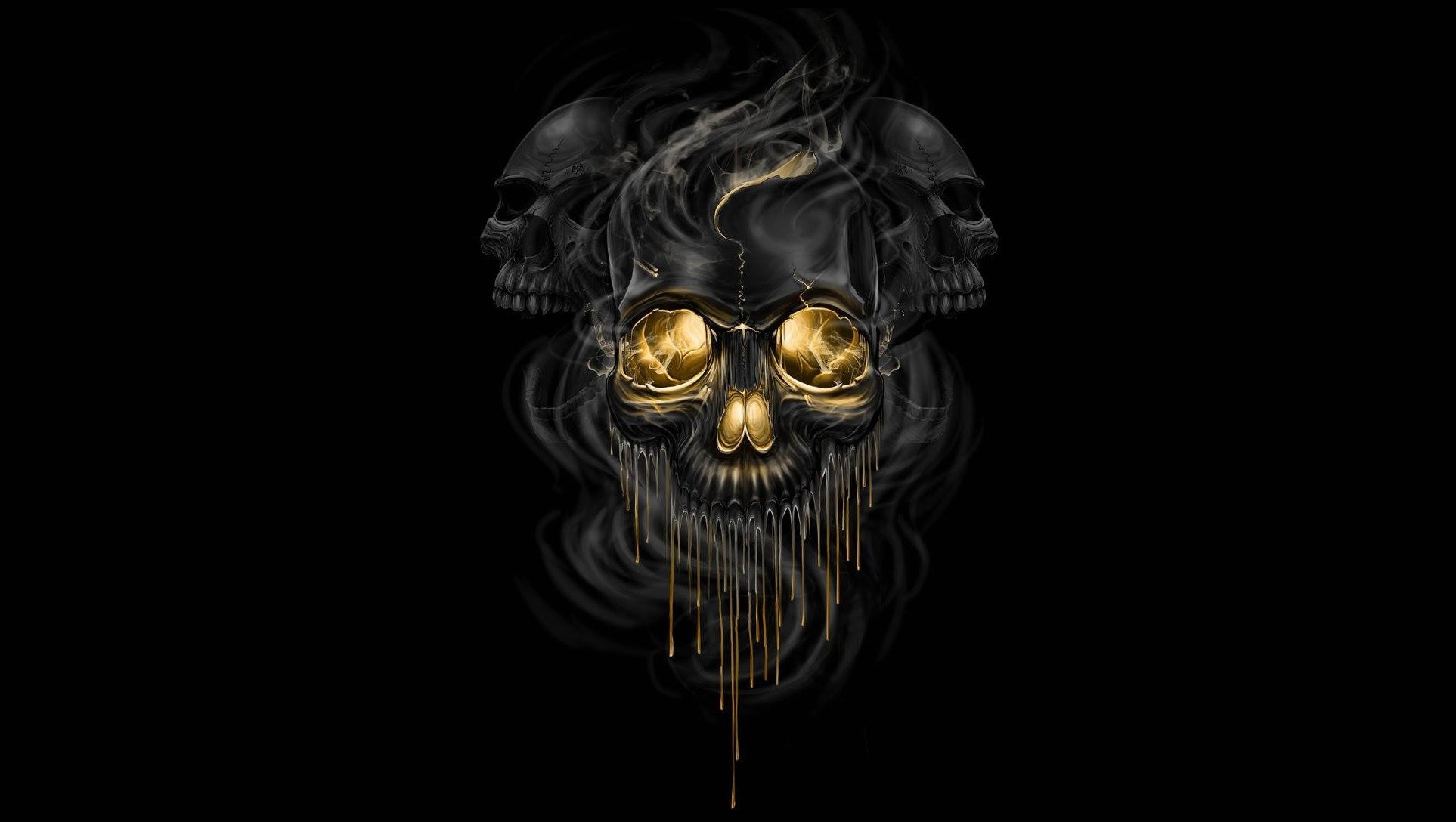 art fiction black background skeletons skull smoke