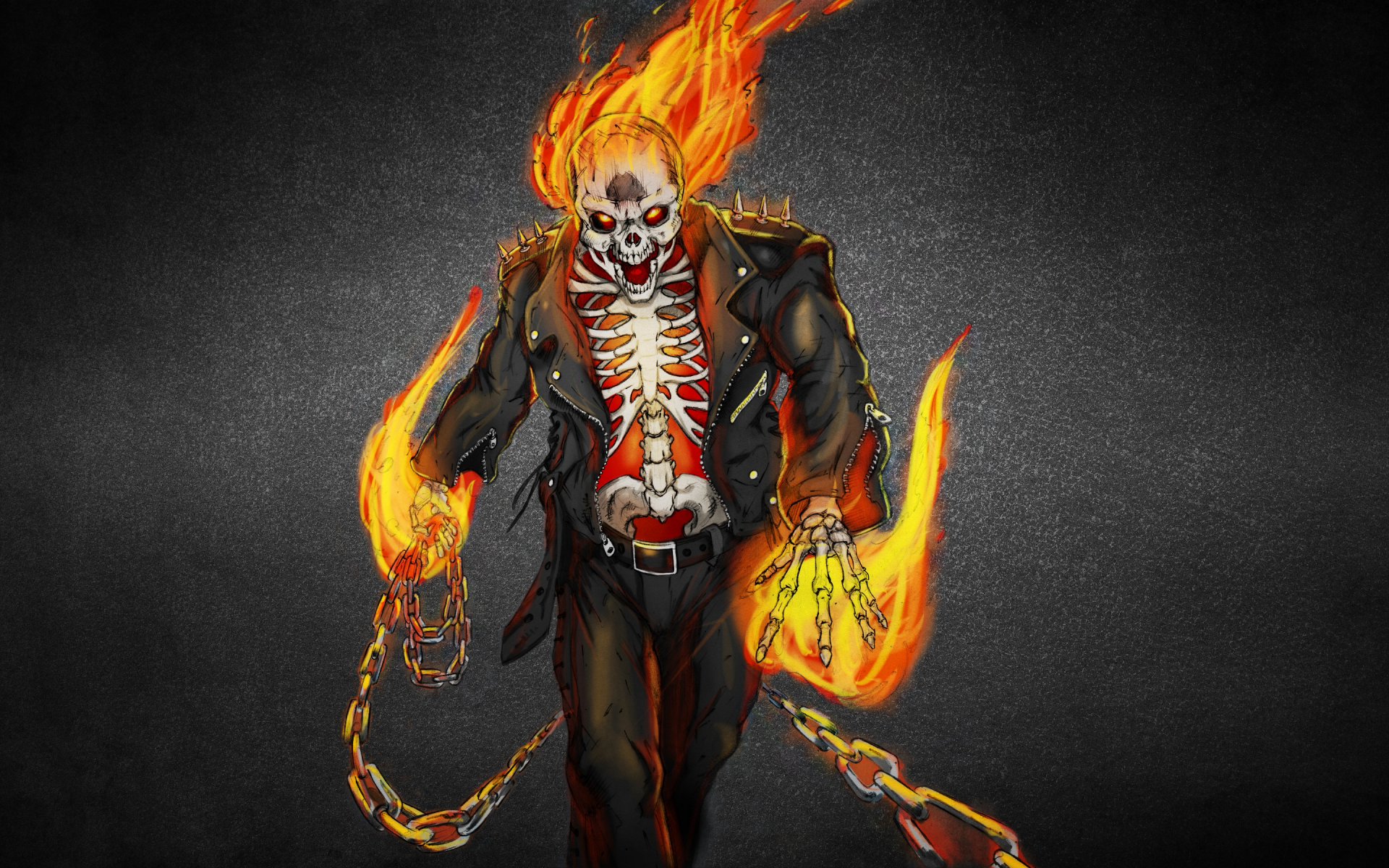 призрачный гонщик ghost rider скелет огонь пламя череп темный фон