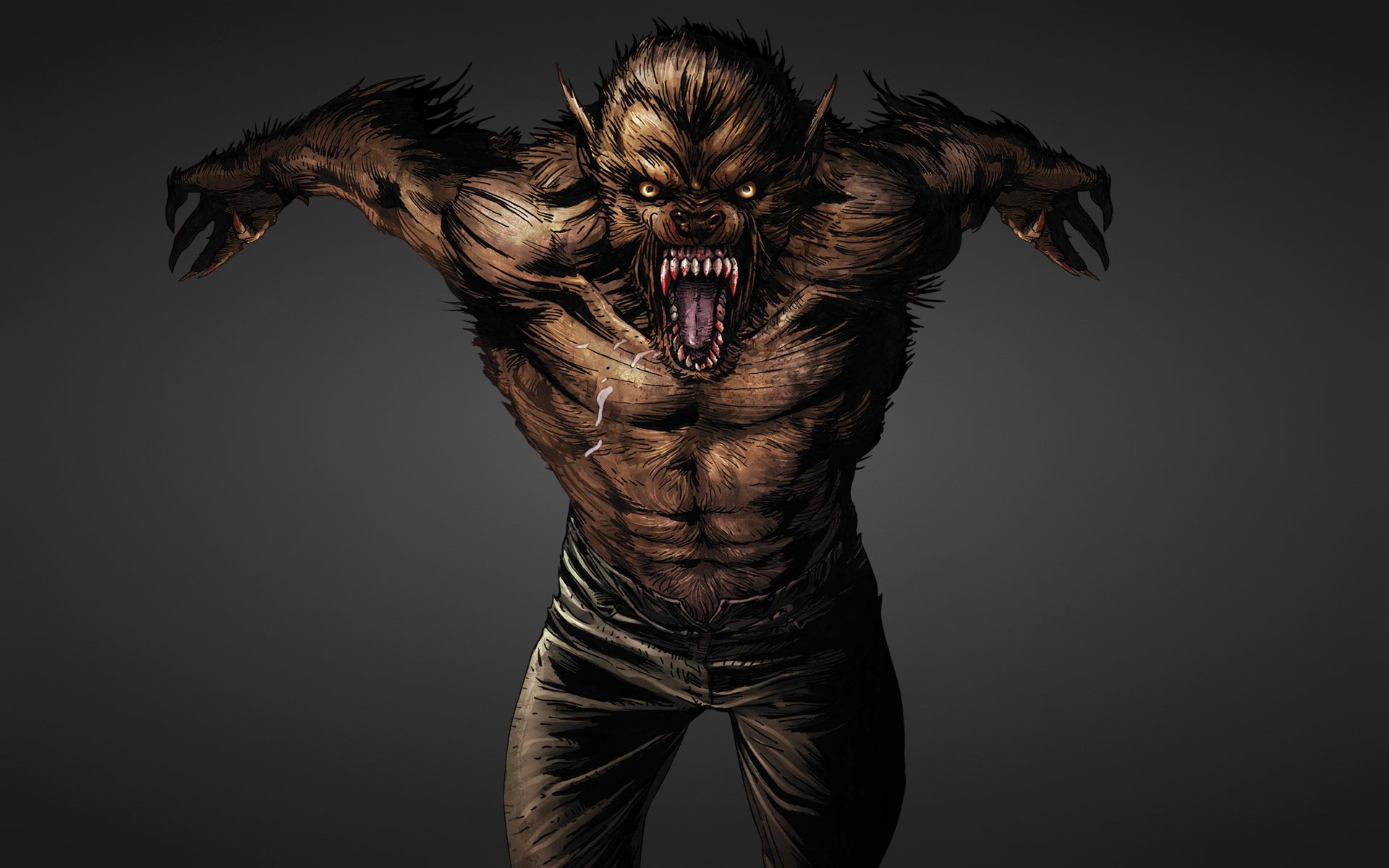 wolf werewolf growls dark background