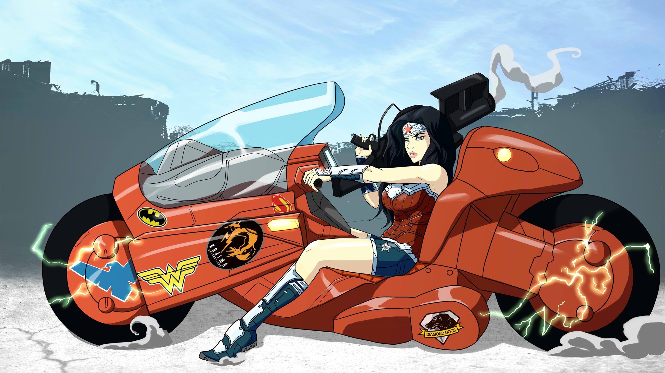 wonder woman wonder woman justice league bicicletta dc comics akira fan art ragazza moto kojima productions diamond dog