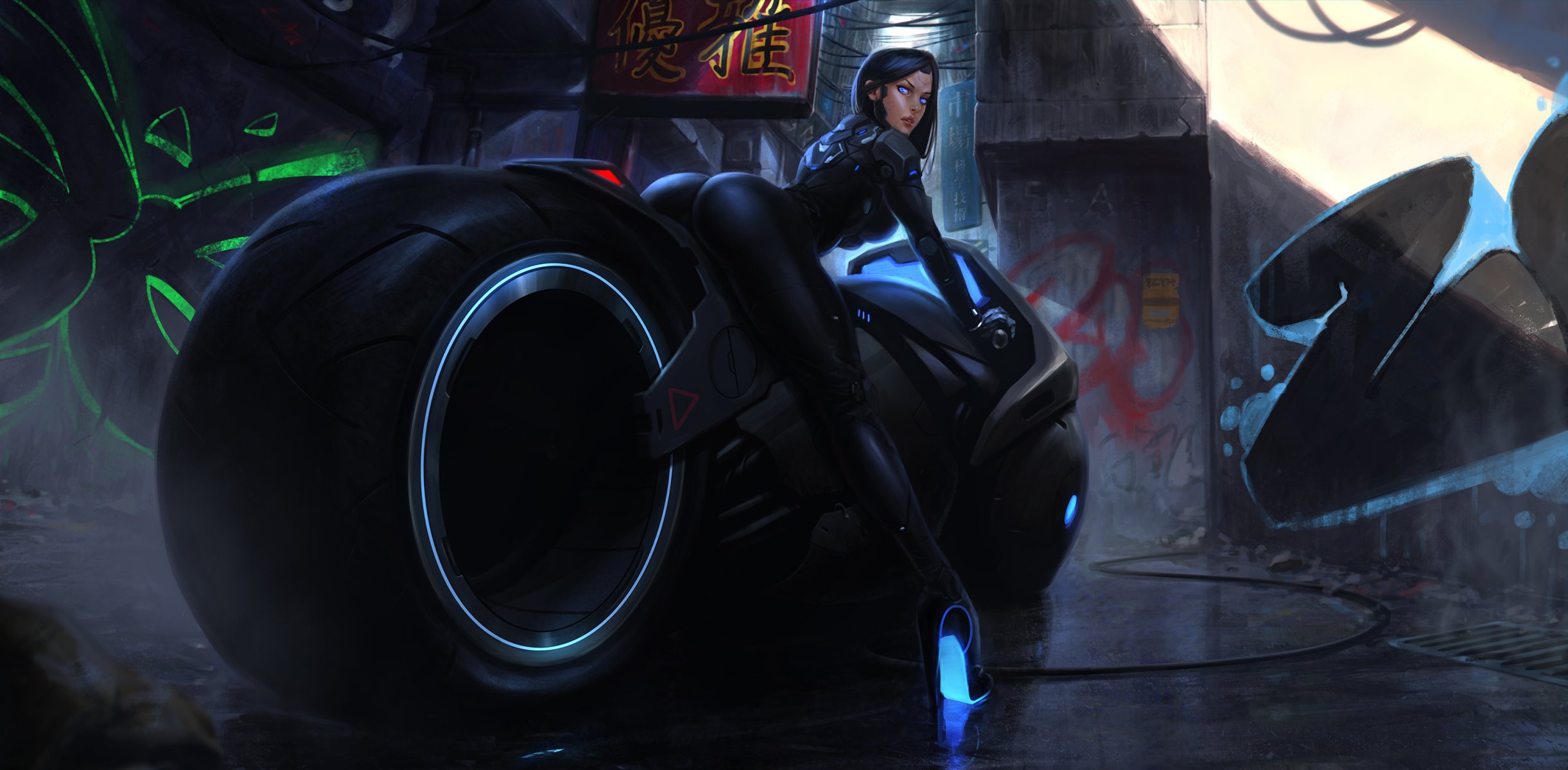 fille art fiction cyberbike vélo cyberpunk moto cyborg cul jambes butin japon