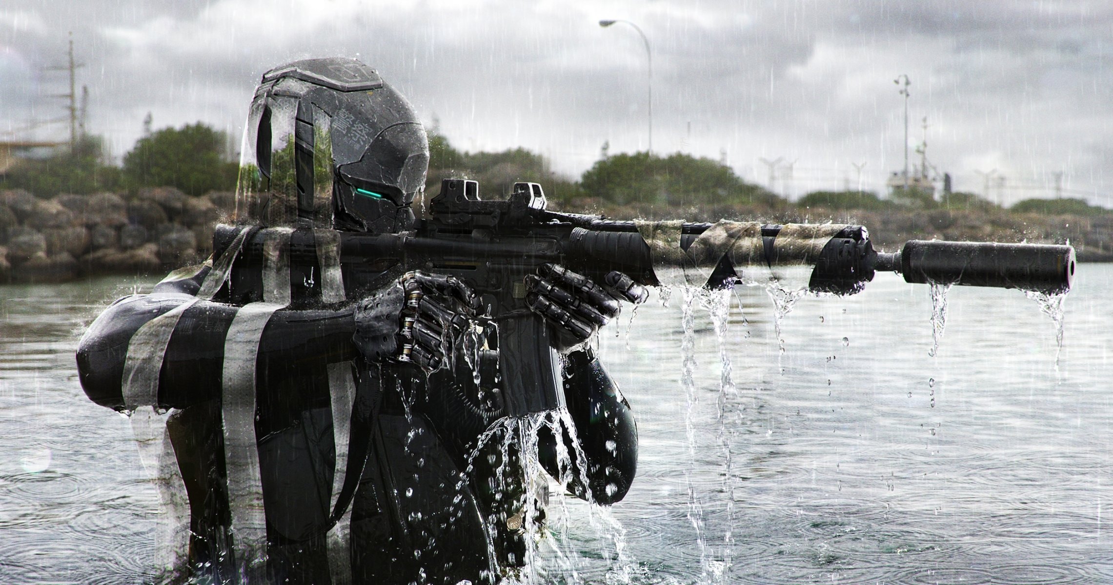 soldato fantascienza automatico acqua camuffamento fiume casco phantom