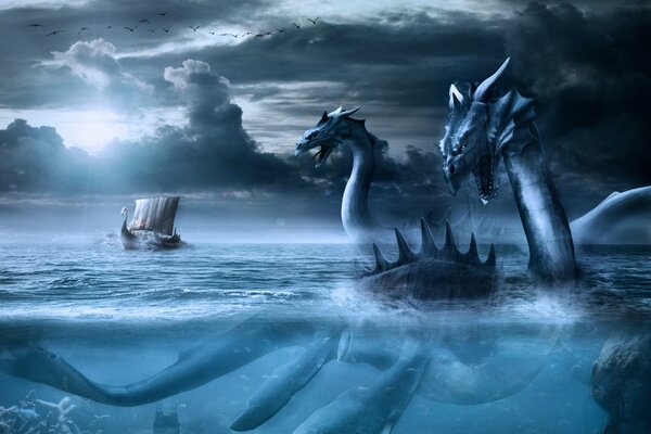 Sea Dragon and Ship Art