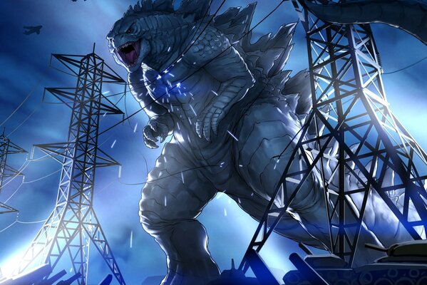 Enorme Godzilla derriba los cables