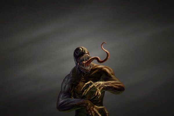 Monster venom with tongue on dark background