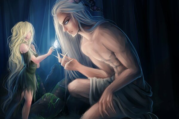 Horned demon and elf girl