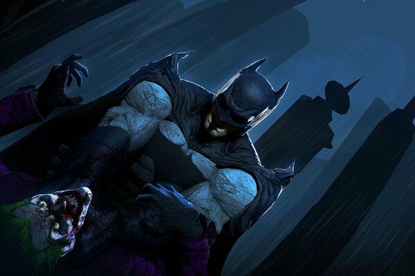 Batman saves the city from evil on a dark night