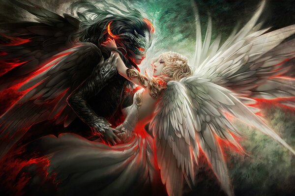 Taniec diabła i anioła ze skrzydłami