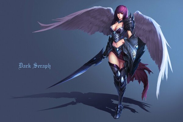 A fantasy girl with purple hair and angel wings