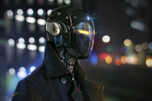 Science-fiction cyborg yonyon76 sur le fond de la ville de nuit