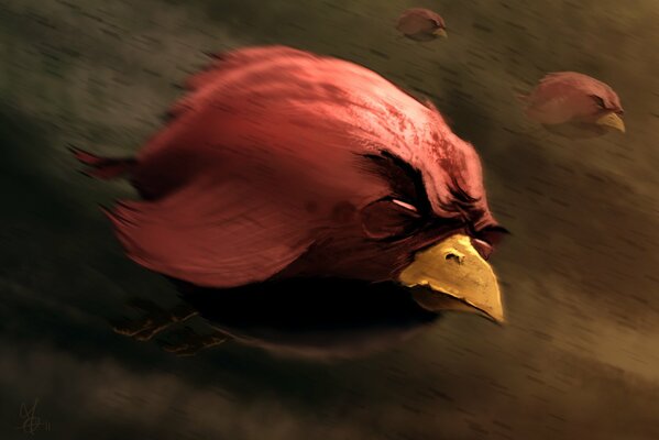 Drawing of an angry red bird Angry Birds in flight