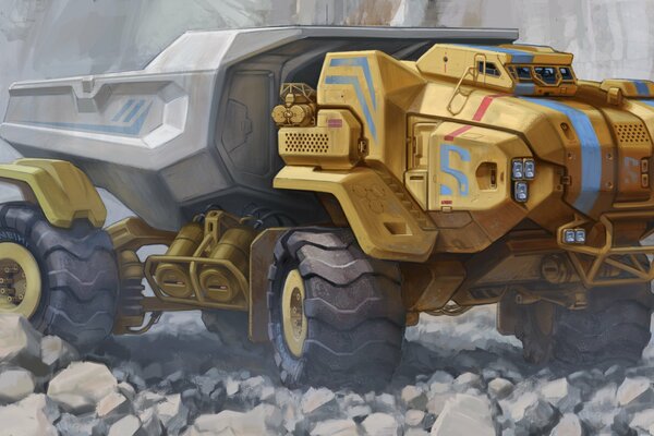 Sci-fi truck on the rocks