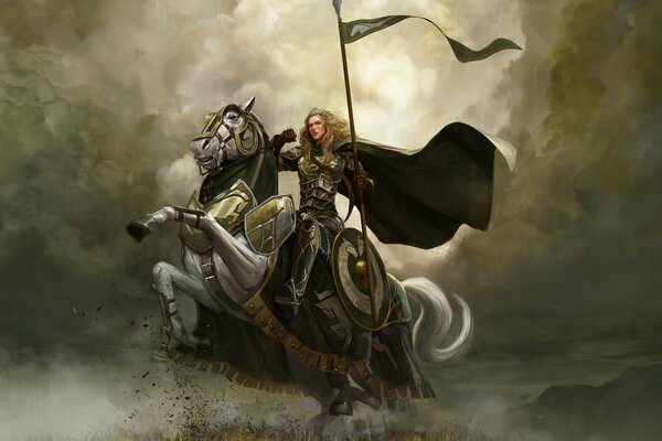 A warrior girl on a horse with a spear