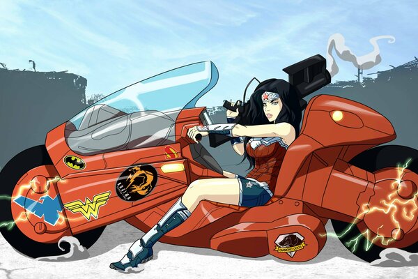 Fan Art Wonder Woman. La heroína de la película en bicicleta