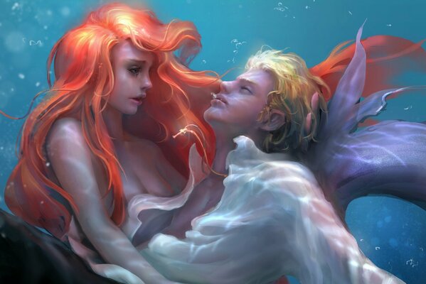 Sirène avec son petit ami dans l océan