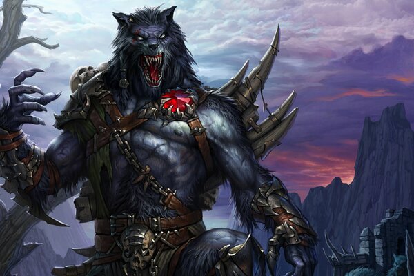 A creepy werewolf. A werewolf in armor