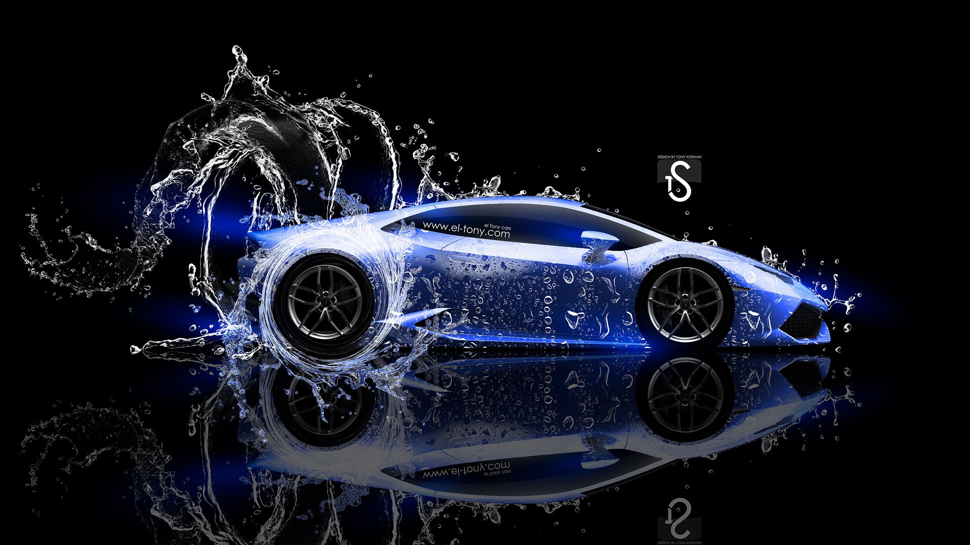 tony cohan lamborghini huracan woda samochód strona niebieski neon efekty photoshop el tony samochody styl lamborghini woda czarny tło widok z boku tapety 2014