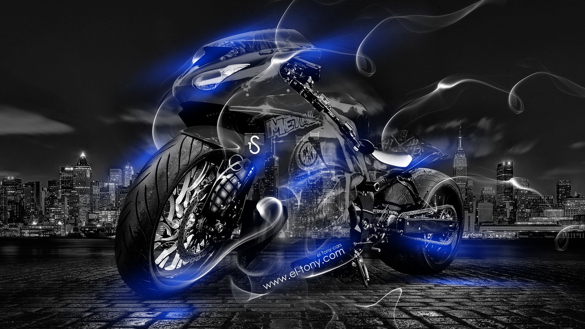 tony kokhan moto smoke crystal city bike blue neon el tony cars hd wallpapers tony cohan photoshop style transport transparent town night art wallpaper 2014