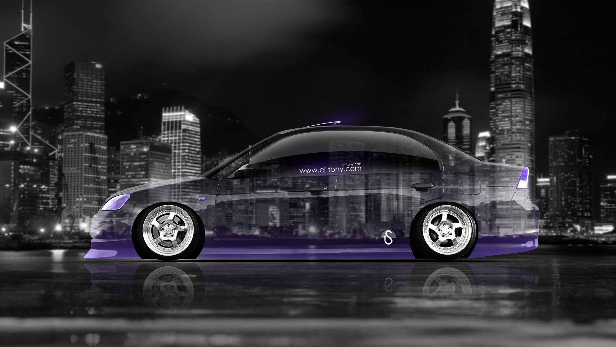 tony kohan honda civic jdm crystal city car purple neon 4k wallpaper el tony cars photoshop art honda civic side view transparent car transparent auto purple art 2014