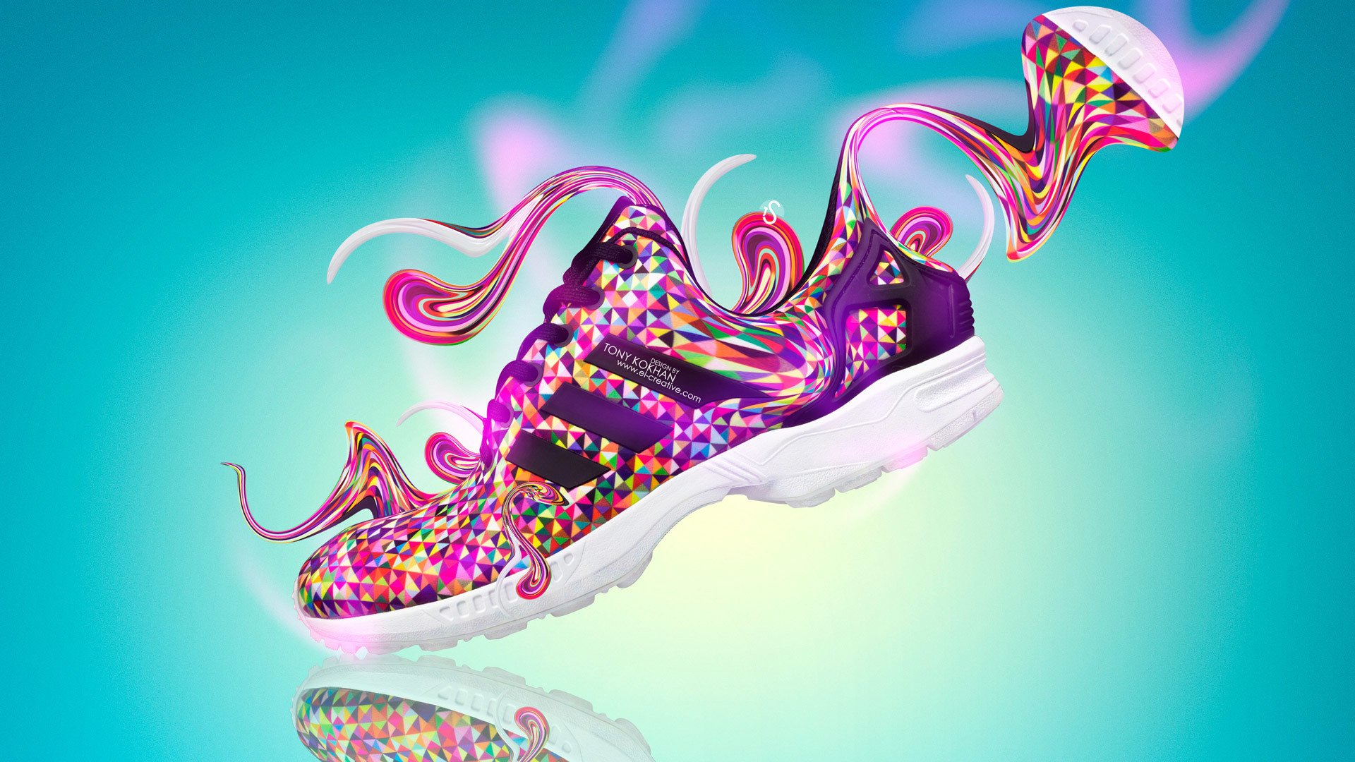 tony kohan adidas schuhe fantasie kunststoff multicolors seite kreativ stil kleidung zuschneiden adidas photoshop design helle farben