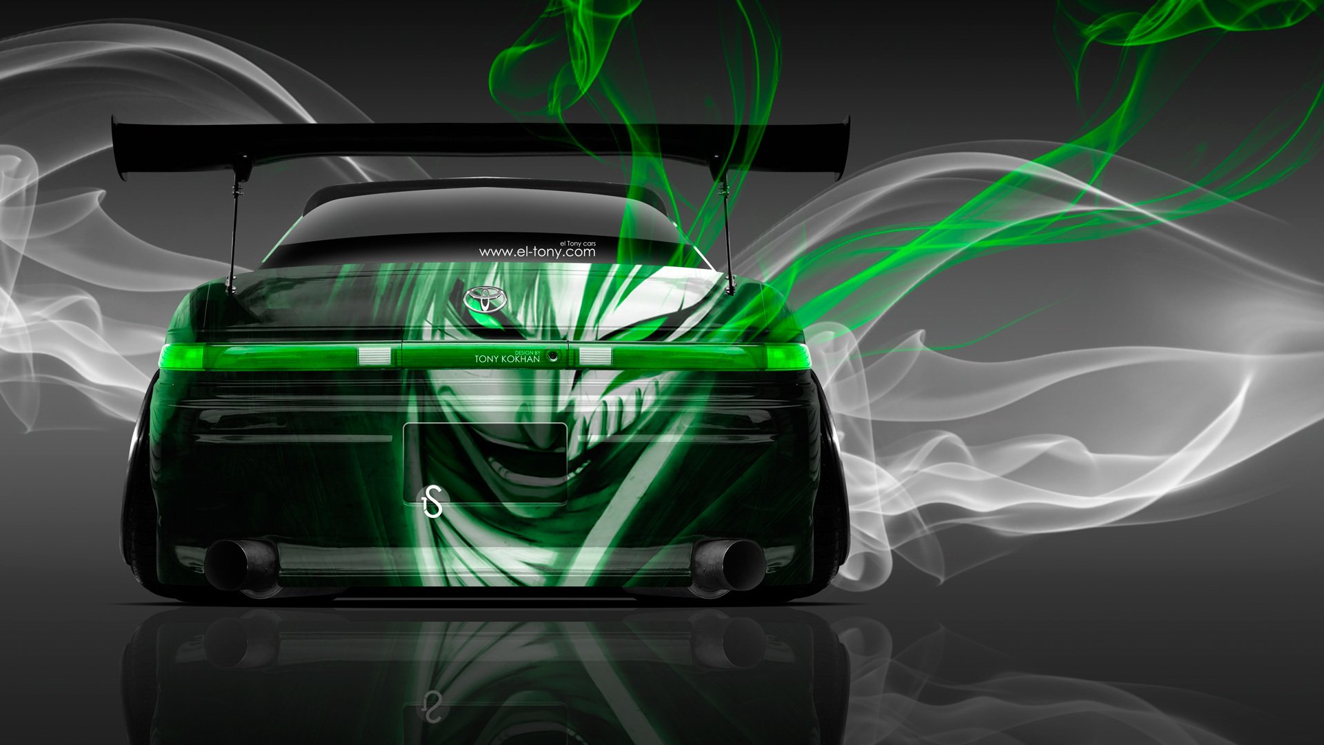 tony kohan toyota mark2 jzx90 jdm anime airbrushing bleach smoke drift style el tony cars back car photoshop tuning wallpaper toyota mark2 90 body jedeem anime bleach smoke green art