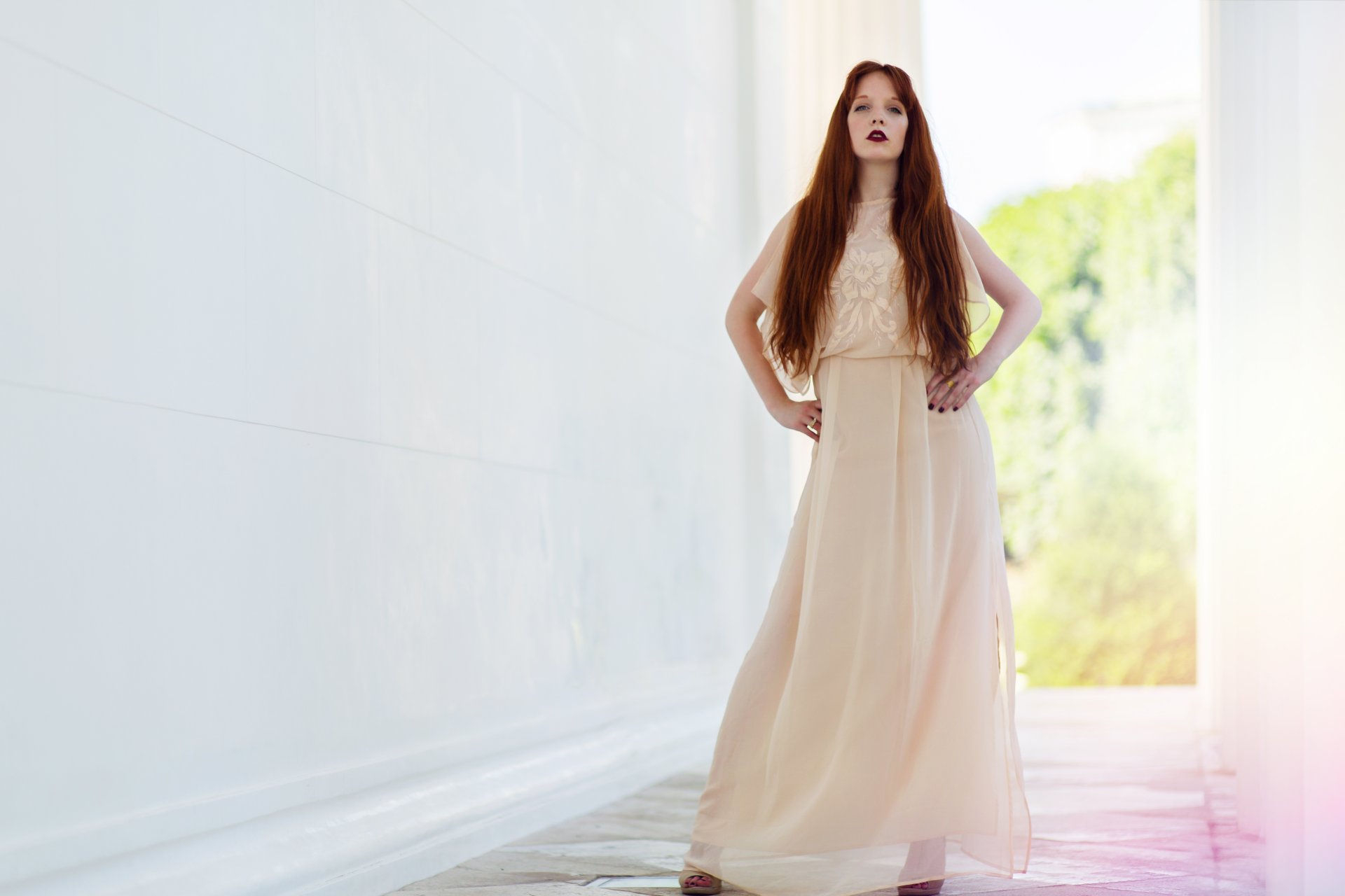 girl hair view model dress summer background