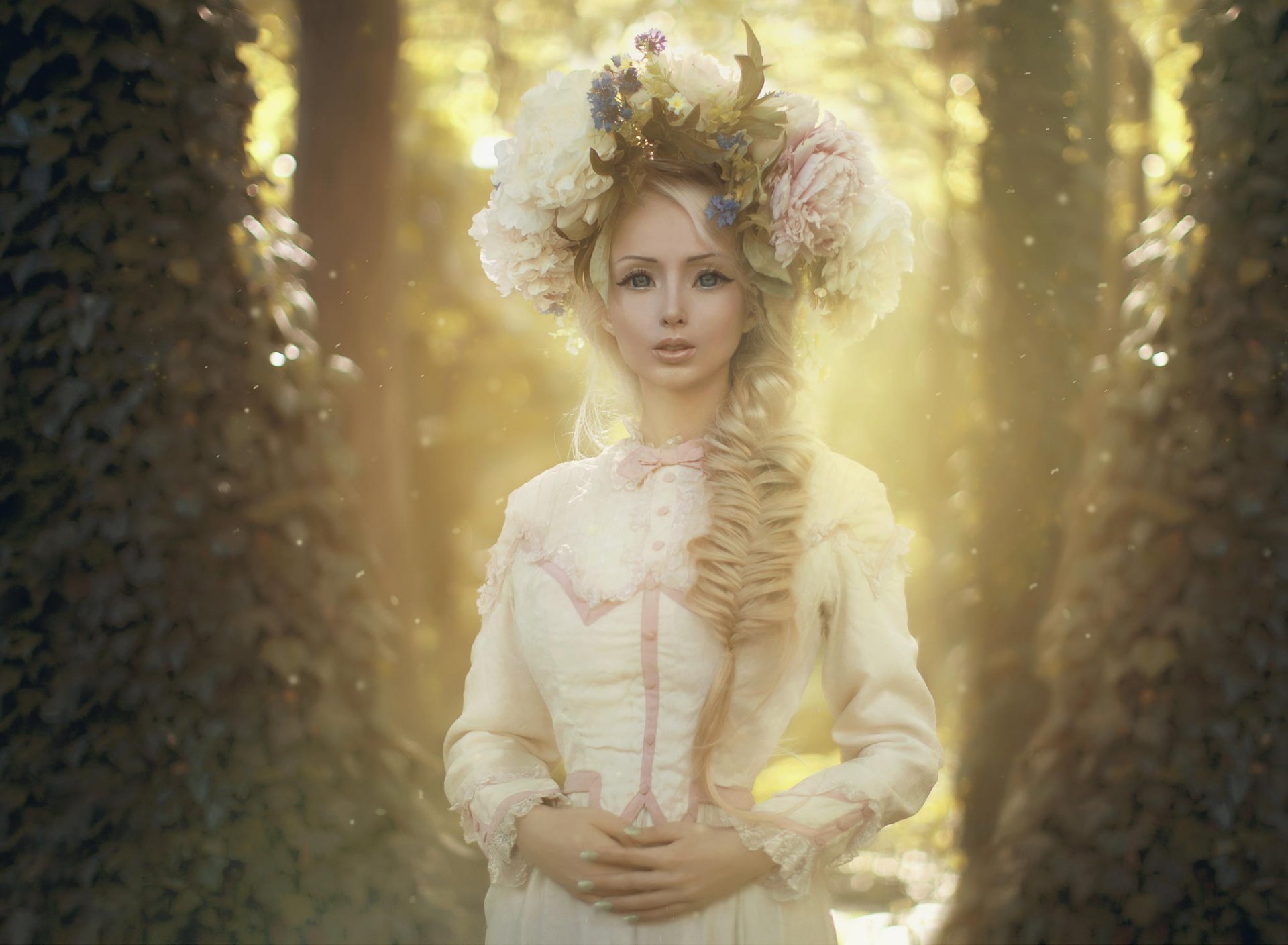 naturaleza paisaje chica vestido corona flores muñeca lukyanova foto katerina plotnikova