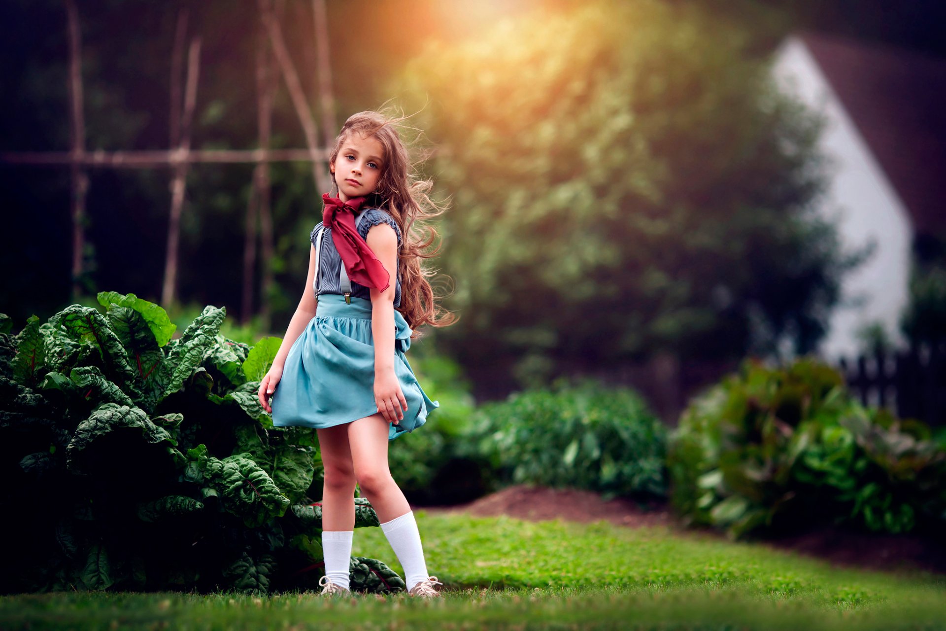 jardín niña fotografía de niños vestido verano rizos