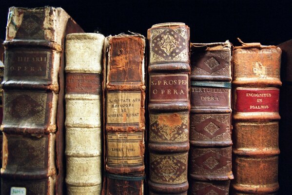 Old dilapidated books on the shelf