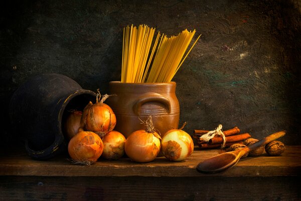 Still life of products in a rustic style