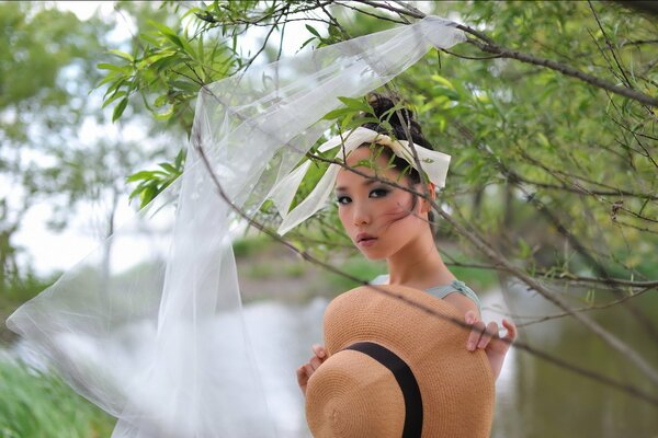 Photo shoot of a girl with a hat in nature