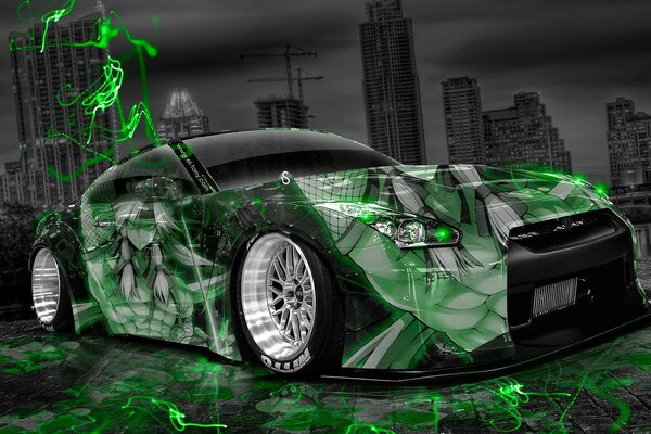 Tuning in the style of anime green Nissan